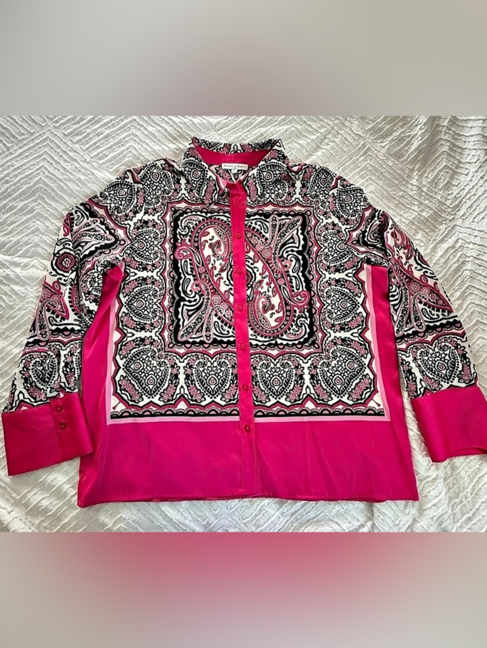Maison d' Amelie Paisley Button Down in Pink & Black Medium